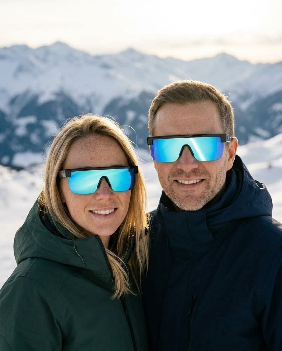 Couple in the mountains wearing SunFit Ski