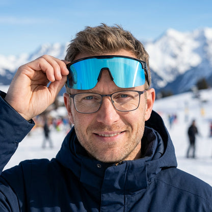 SunFit Ski pushed up on the forehead – his own prescription glasses stay on underneath